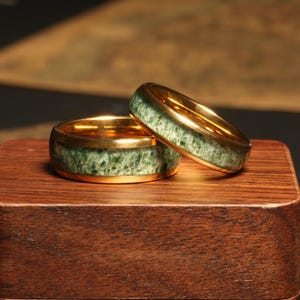 Moss Agate Rings Set Couples Moss Agate Wedding Band Moss agate Wedding rings Moss Agate his and hers wedding bands anniversary ring 8mm 6mm
