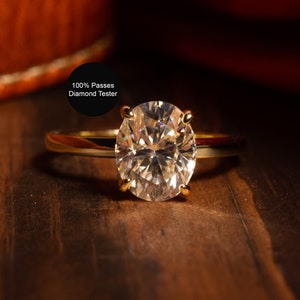 3 Carat Moissanite Engagement Ring 18K Yellow Gold Thin Moissanite Minimalist Statement Ring 3 Carat Oval DEF Trending Ring Gifts for her