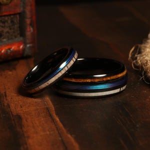 COUPLES Deer ANTLER Whiskey Barrel fishing line WEDDING Rings His and Hers Wedding Bands Rings Matching Wedding Rings Couples Ring Set black