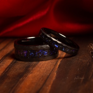 Galaxy rings set nebula matching rings black couples opal ring set unique his hers rings set black matching gothic couple rings black unique