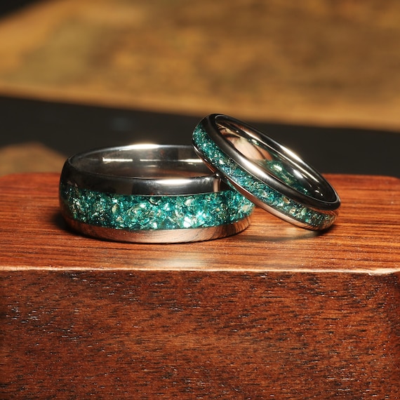 Aquamarine Couple Ring Set, His and Her Wedding Ring Set, Matching Engagement Ring Set, Unique Blue Promise Ring Couples, Personalized Gift