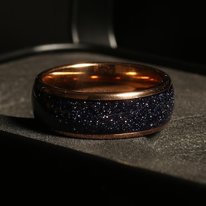 Anillo de nebulosa para hombre, anillo de bodas de oro rosa, tungsteno, anillo del espacio exterior, anillo negro, anillo de constelación para hombre, anillo de galaxia para hombre, anillo de piedra arenisca de 8 mm para hombre
