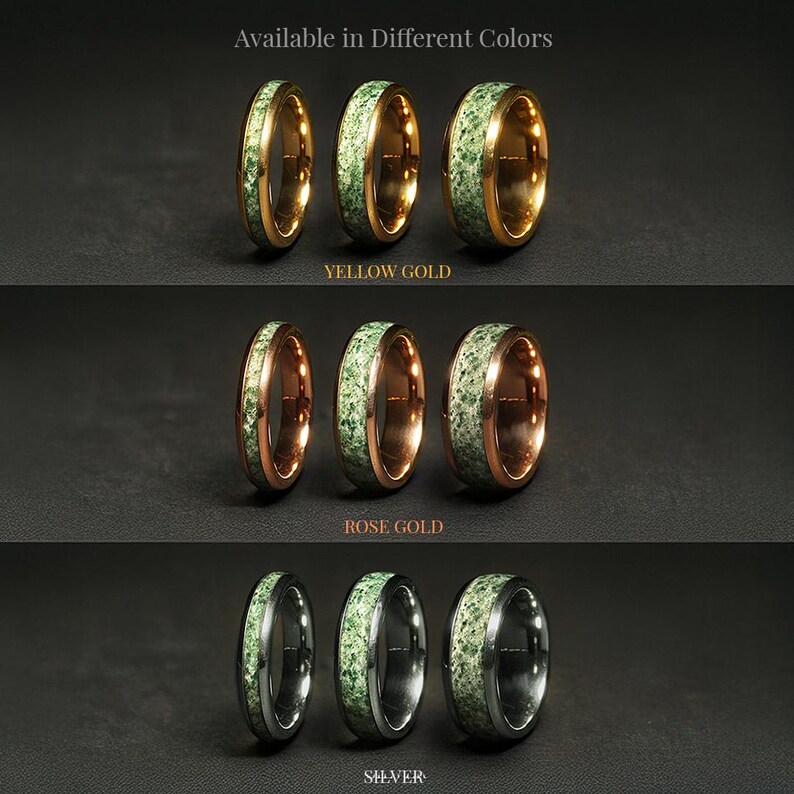 Green Moss Agate Ring Set His and Hers Wedding Band Rose Gold Ring Set Matching Nature Couples Promise Ring Unique Set 14K Rose Gold - Gaia bild 10