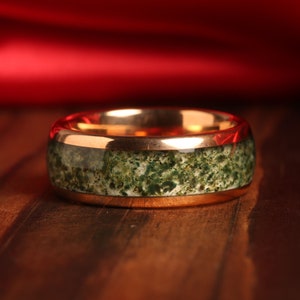 Green Moss Agate Ring Set His and Hers Wedding Band Rose Gold Ring Set Matching Nature Couples Promise Ring Unique Set 14K Rose Gold - Gaia bild 3