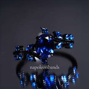 Cornflower Blue Sapphire Engagement Ring For Women Black Rhodium Over 925 Sterling Silver Leaf Sapphire Promise Ring September Birthstone