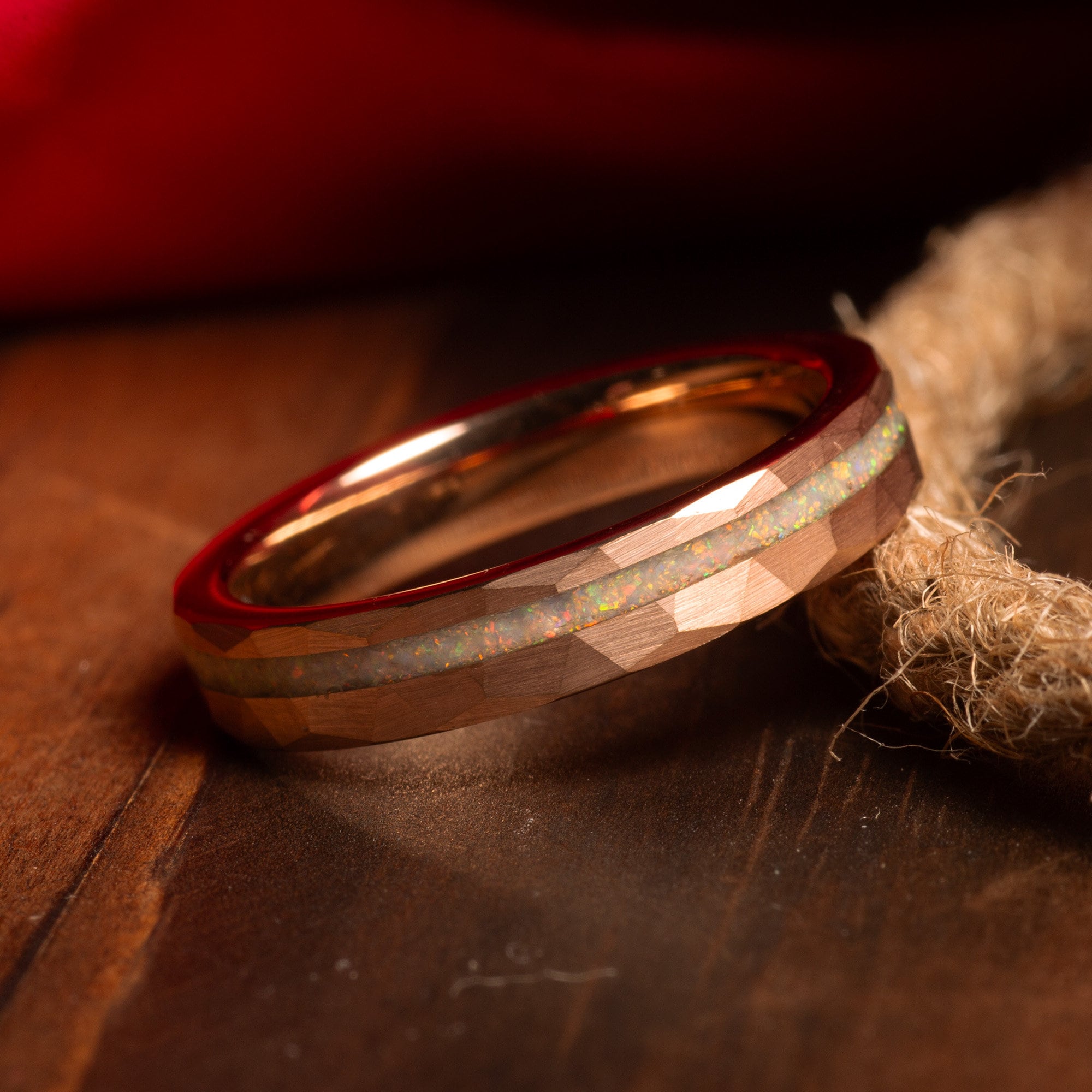 White Opal Tungsten Wedding Ring