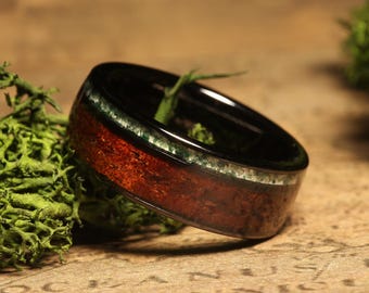 Moss Agate Men&#39;s Wedding Band, Moss Agate Ring, Whiskey Barrel Wedding Band, Men&#39;s Tungsten Ring, 8mm wide ring, whiskey barrel ring men 8mm