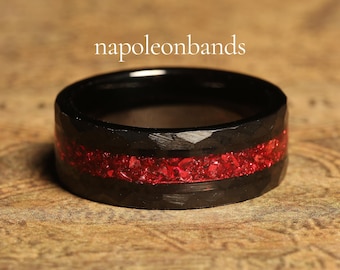Red Ruby Ring Black Tungsten Ring Ruby Mens Wedding Ring Black Wedding Band July Birthstone Ring Anniversary Engagement Ring Promise 8mm