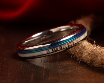 ANTLER FISHING WEDDING Ring Womens Deer Antler fishing line Wedding Band Real Deer Antler Engagement Ring Deer Antler Ring 4mm Wedding Ring