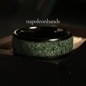 Moss Agate Ring Black 8mm Polish Tungsten Wedding Ring Eco Friendly Moss Agate Black Ring Mens Ring Deer Antler ring black mens wedding band