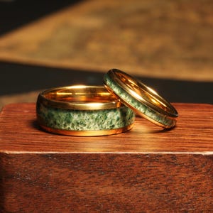 Moss Agate Couples Ring Set Wedding Band Moss agate Wedding Bands Moss Agate his and hers wedding rings Moss Agate Rings