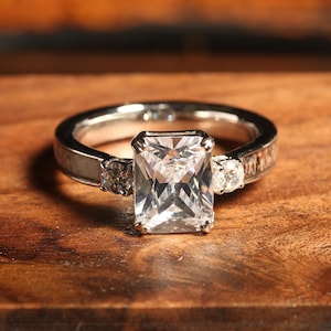 3-Stone Cubic Zirconia Ring with Antler Inlay Tungsten Carbide Band Unique Promise Ring Womens Outdoor Antler Rings Anniversary Ring