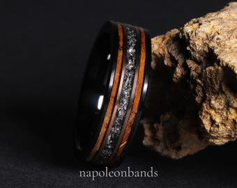 Whiskey Barrel Ring with Wood Inlay, Unique Mens Wedding Band, Tungsten and Whiskey Inlay Man Ring, Wood Wedding Band or Mens Promise Ring