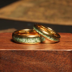 Moss Agate Rings Set Couples Moss Agate Wedding Band Moss agate Wedding rings Moss Agate his and hers wedding bands anniversary ring 6mm 4mm