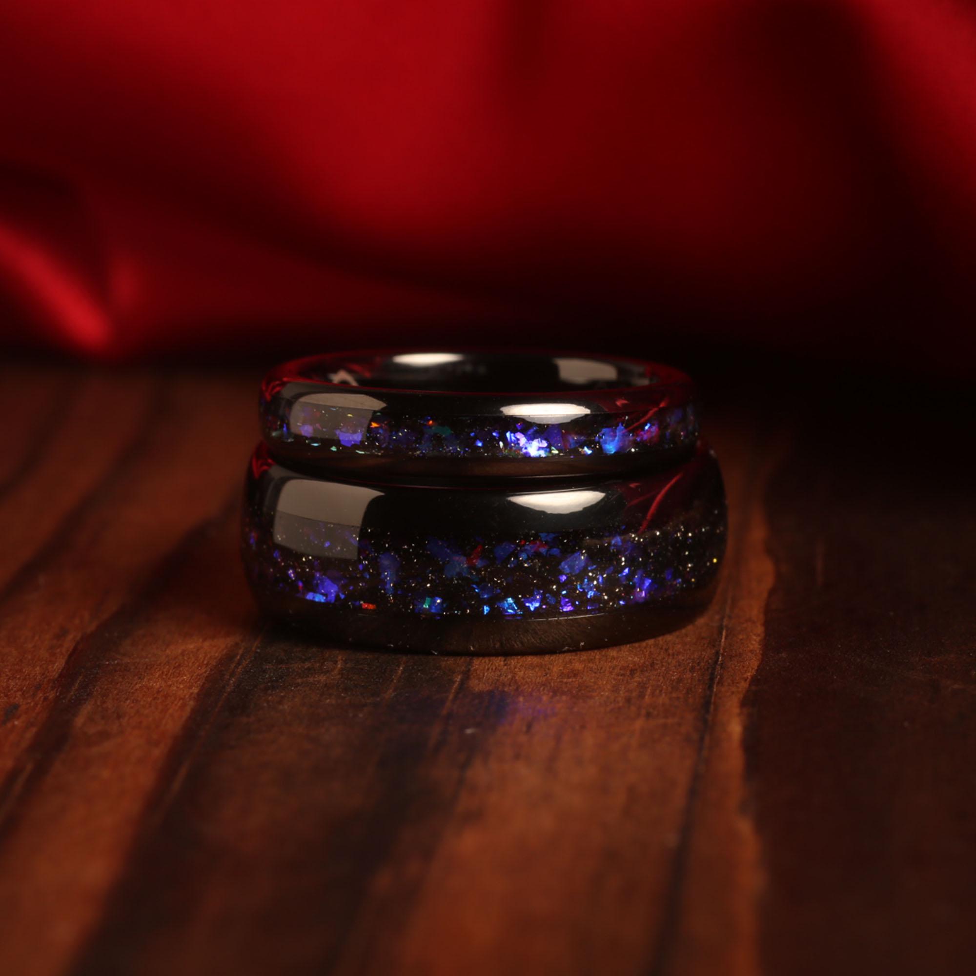 Galaxy Ring Set Nebula Couples Rings Matching Wedding Bands Unique ...