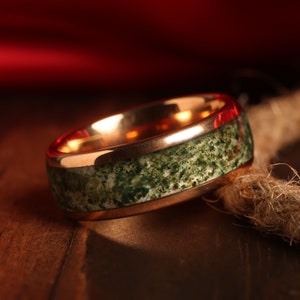 Green Moss Agate Ring Set His and Hers Wedding Band Rose Gold Ring Set Matching Nature Couples Promise Ring Unique Set 14K Rose Gold - Gaia bild 2
