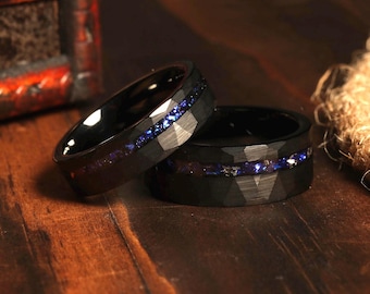 Juego de anillos Galaxy para parejas en color negro Juego de anillos Nebula para parejas Juego de anillos Orion a juego en color negro para parejas Anillos únicos a juego para él y para ella con piedras de nacimiento Juego a juego