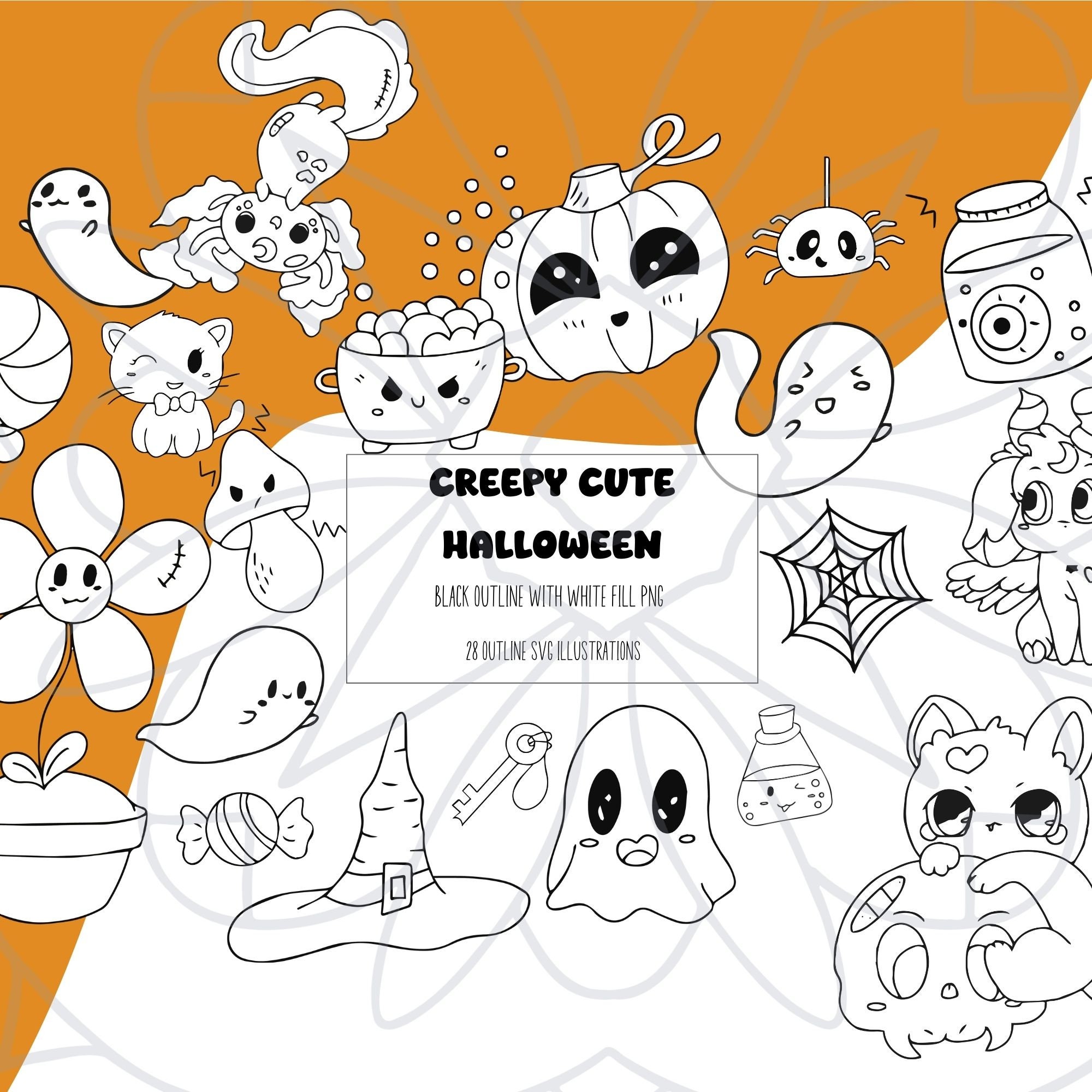Creepy Cute Creepy Kawaii Digital Stamp Vector Halloween - Etsy