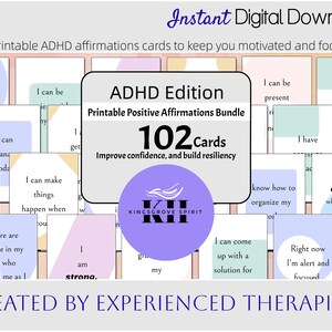 ADHD Help Afdrukbare kaarten voor positieve bevestiging Zelfzorgmanagement Cognitief gedragshulpmiddel voor volwassenen of kinderen