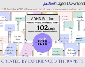 Aide pour le TDAH Cartes d'affirmation positive imprimables Gestion des soins personnels Ressource cognitivo-comportementale pour adultes ou enfants