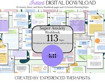 Anxiety Therapy Workbook Printable Worksheets For Panic Worry and Stress Coping Skills Self Help Resource Bundle Mental Health Management