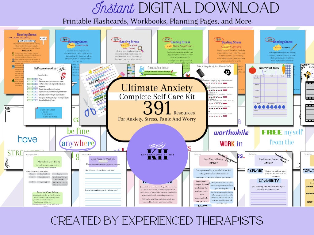 Therapy Worksheets CBT Ultimate Self Care Bundle for Anxiety Stress ...