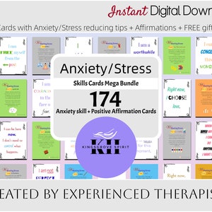 Ansiedad Estrés Habilidad Flashcard Mega Paquete Afirmaciones Positivas Estrés Alivio de la Ansiedad Reducción del Estrés Mejores Técnicas Terapia Decoración de Oficina
