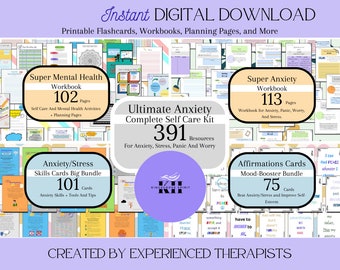 Anxiety Panic Worry Stress Complete Therapy Ultimate Bundle Cognitive Behavioral ACT Coping Skills Self Help Resource Mental Health Tools