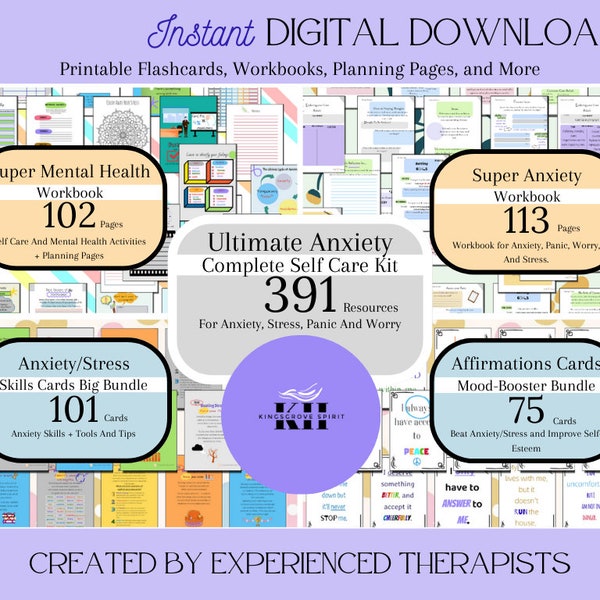 Anxiety Panic Worry Stress Complete Therapy Ultimate Bundle Cognitive Behavioral ACT Coping Skills Self Help Resource Mental Health Tools
