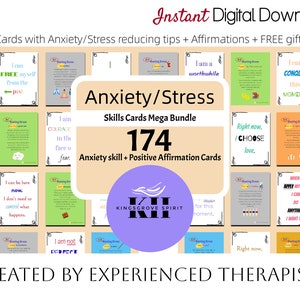 Ansiedad Estrés Habilidad Flashcard Mega Paquete Afirmaciones Positivas Alivio del Estrés Ansiedad Reducción del Estrés Mejores Técnicas Terapia Decoración de Oficina