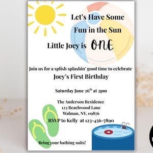 Summer Fun in the Sun Pool Party Digital Editable Invitation Template
