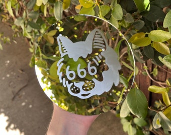 666 Cat Etched Mirror