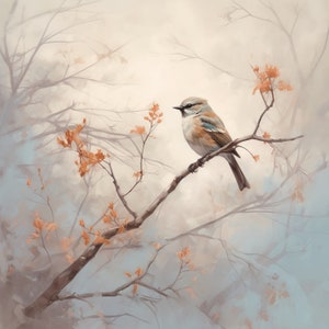 Peinture de moineau, impression d’Art mural neutre, tranquille, vintage, téléchargement numérique imprimable