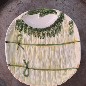 Vintage Portugal Majolica Ceramic Serving Plate with Asparagus