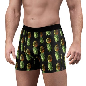 Men&#39;s Upside Down Pineapple Boxer Briefs White Watercolor Swingers Lifestyle Underwear Bachelor Couple Gift