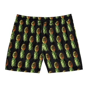 Men&#39;s Upside Down Pineapple All Over Print Mid-Length Swim Shorts Black(AOP)