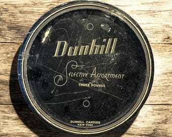 Sällsynt antik Dunhill godisburk: Reklamförvaring i svart metall