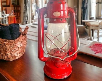 Vintage Red Railroad Lantern, Rustic Farmhouse Decor