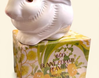 Vaso vintage Avon a forma di coniglietto bianco con candela sigillata e scatola – Decorazione primaverile