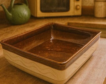 Vintage Mid-Century Auflaufform braun & beige Auflaufform rechteckig Baker