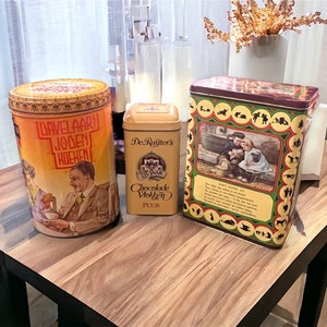 Vintage Dutch Chocolate Tins: Colorful Advertising Decor, Set of 3