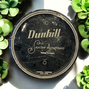 Dunhill Candies New York Large Antique Candy Tin Antique Organization Idea Gift Cool Antique Storage Decor RARE Antique Advertising Gift