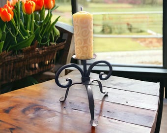 Forged Iron Pillar Candle Holder: Rustic Minimalist Boho Decor