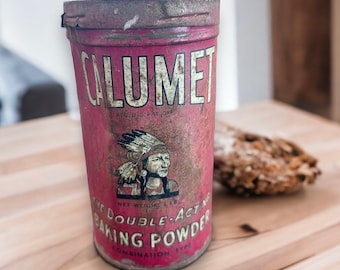 1920s Calumet Baking Powder Tin: Rustic Red Kitchen Decor