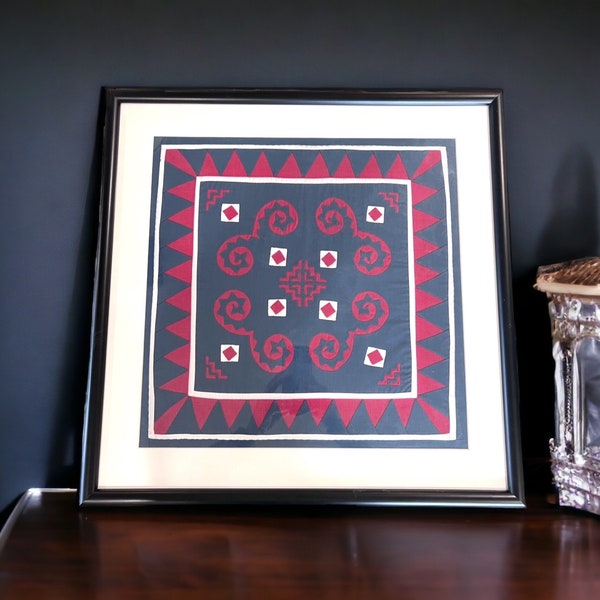 Vintage Hmong Textile Art Custom Framed Hand-stitched Hmong Wall Art Rare Artisan Made Unique Gift Idea Hand-stitched  Vintage Gift Quilted