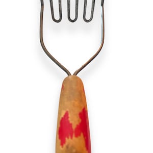 Vintage Potato Masher: Rustic Red Wood Handle Kitchen Gadget