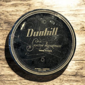 Boîte à bonbons Dunhill antique rare : rangement publicitaire en métal noir