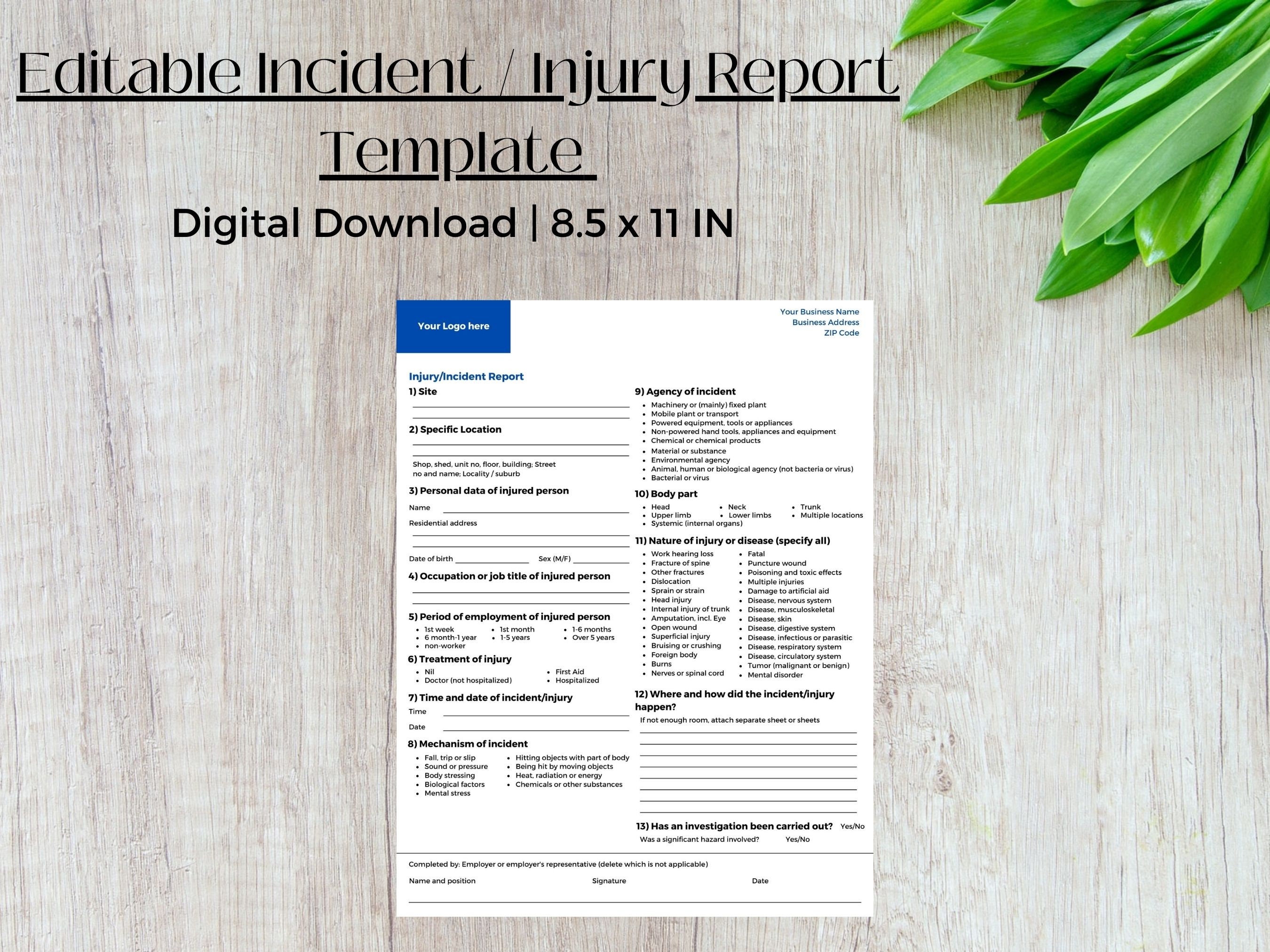 Editable Incident Injury Report Template, Canva Editable Injury Report