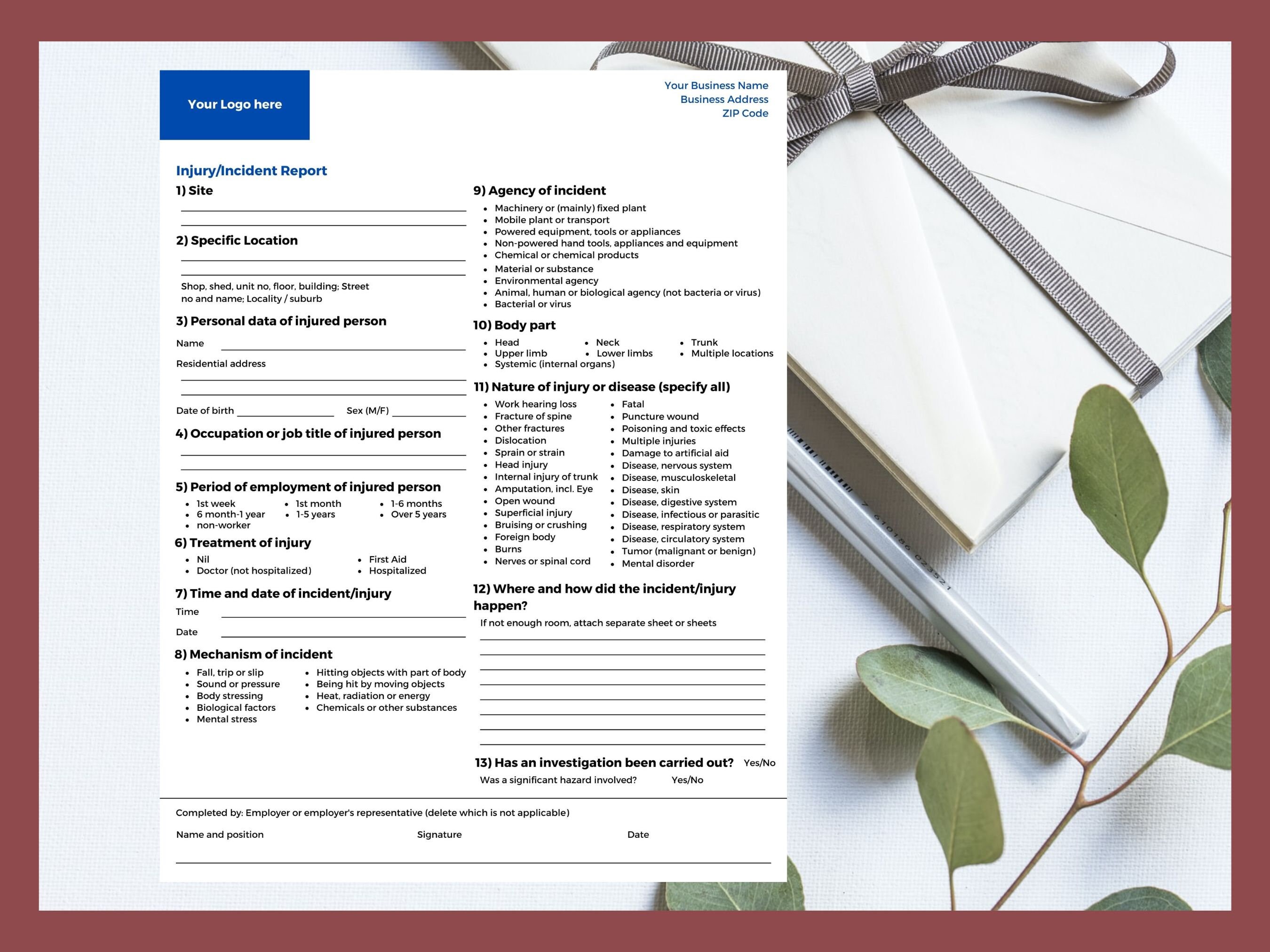 Editable Incident Injury Report Template, Canva Editable Injury Report