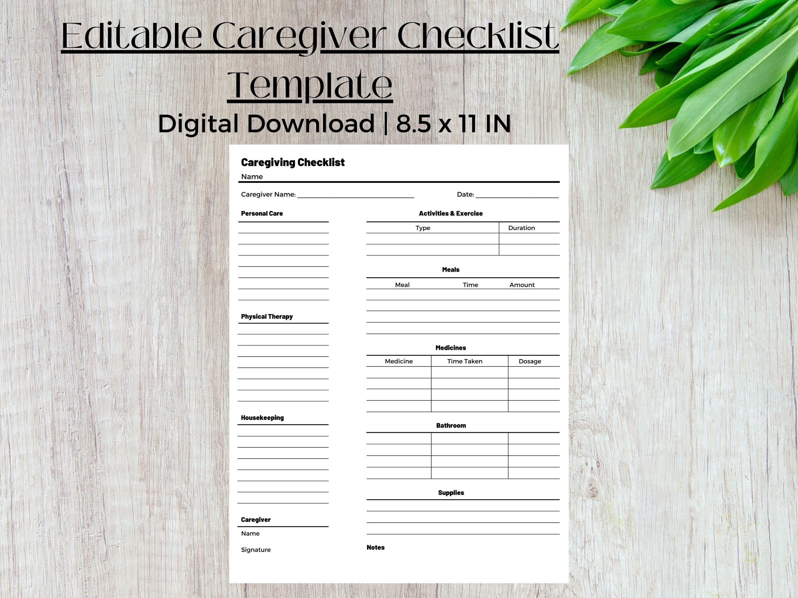 Caregiver Checklist Elderly Caregiving Template Daily Cleaning Daily ...